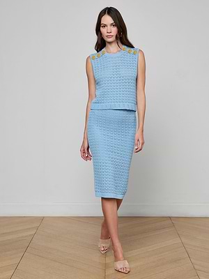 L'AGENCE Lacen Pointelle Knit Skirt In Pale Blue/Gold L'AGENCE Lacen Pointelle Knit Skirt In Pale Blue/Gold