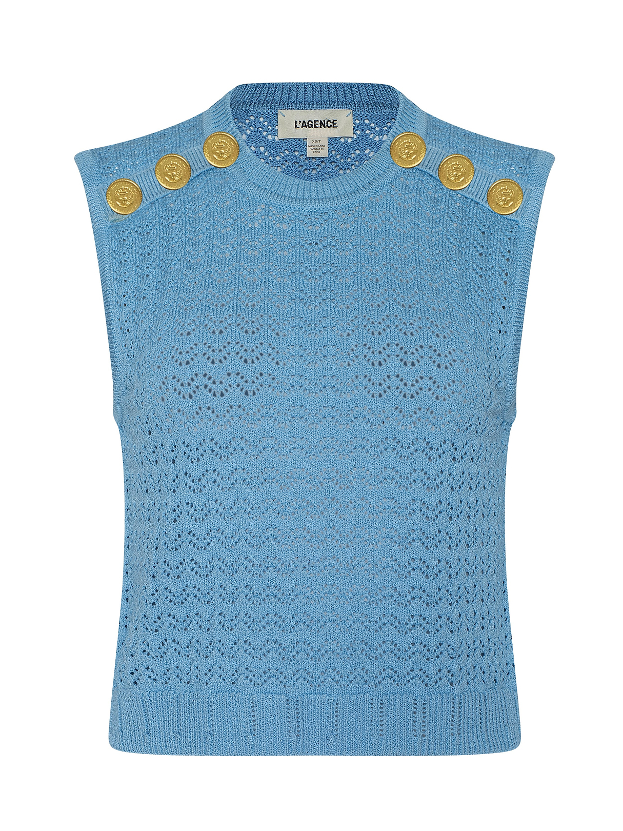 Max Pointelle Knit Top in Pale Blue/Gold | L'AGENCE