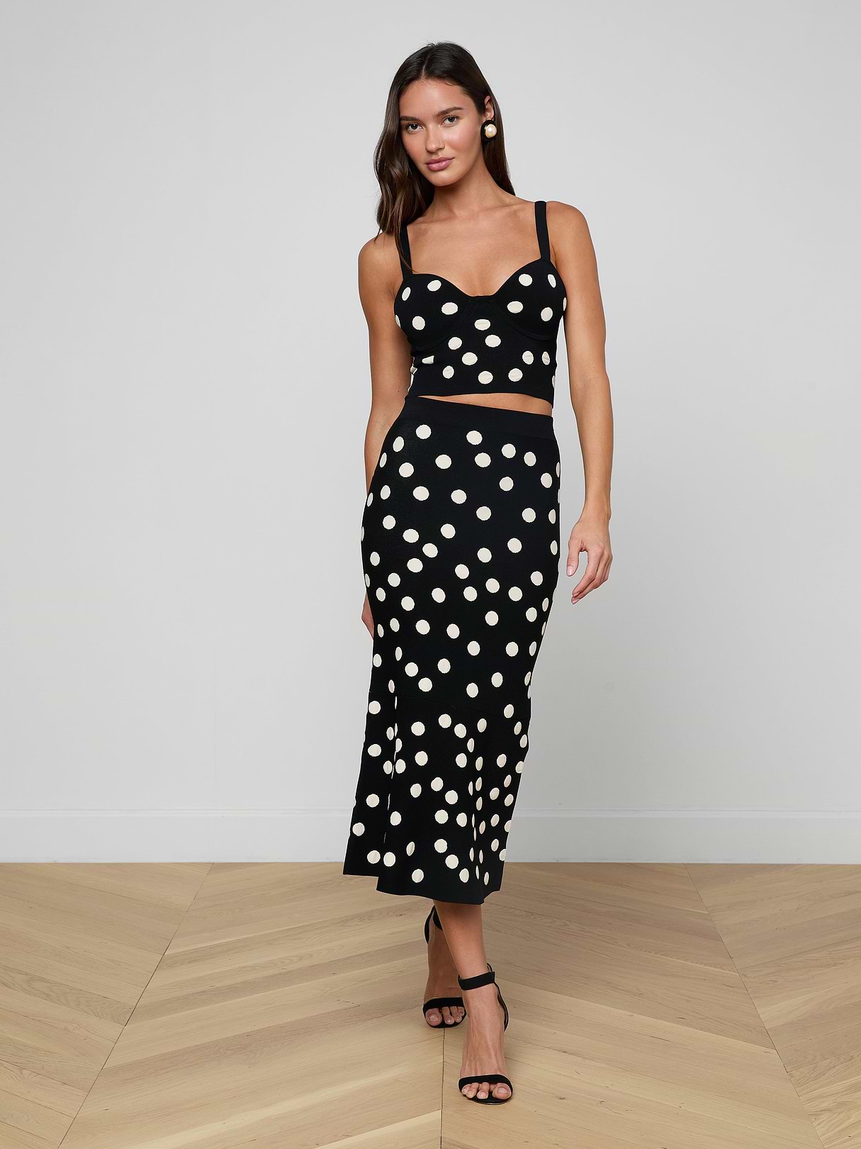 Tula Knit Bra Top in Black/Ecru Polka Dot | L'AGENCE