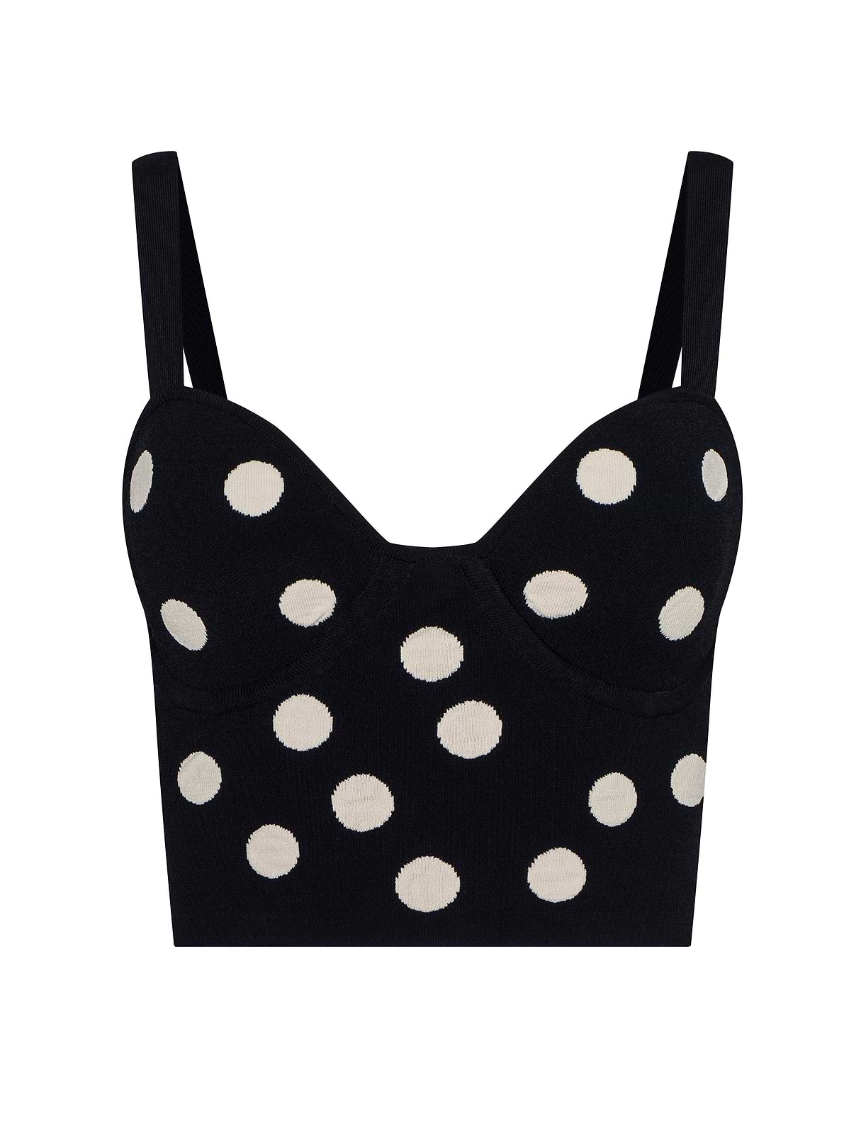 Tula Knit Bra Top in Black/Ecru Polka Dot | L'AGENCE