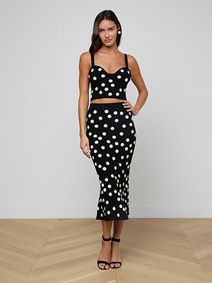 Mae Knit Flare Skirt in Black/Ecru Polka Dot | L'AGENCE Mae Knit Flare Skirt in Black/Ecru Polka Dot | L'AGENCE