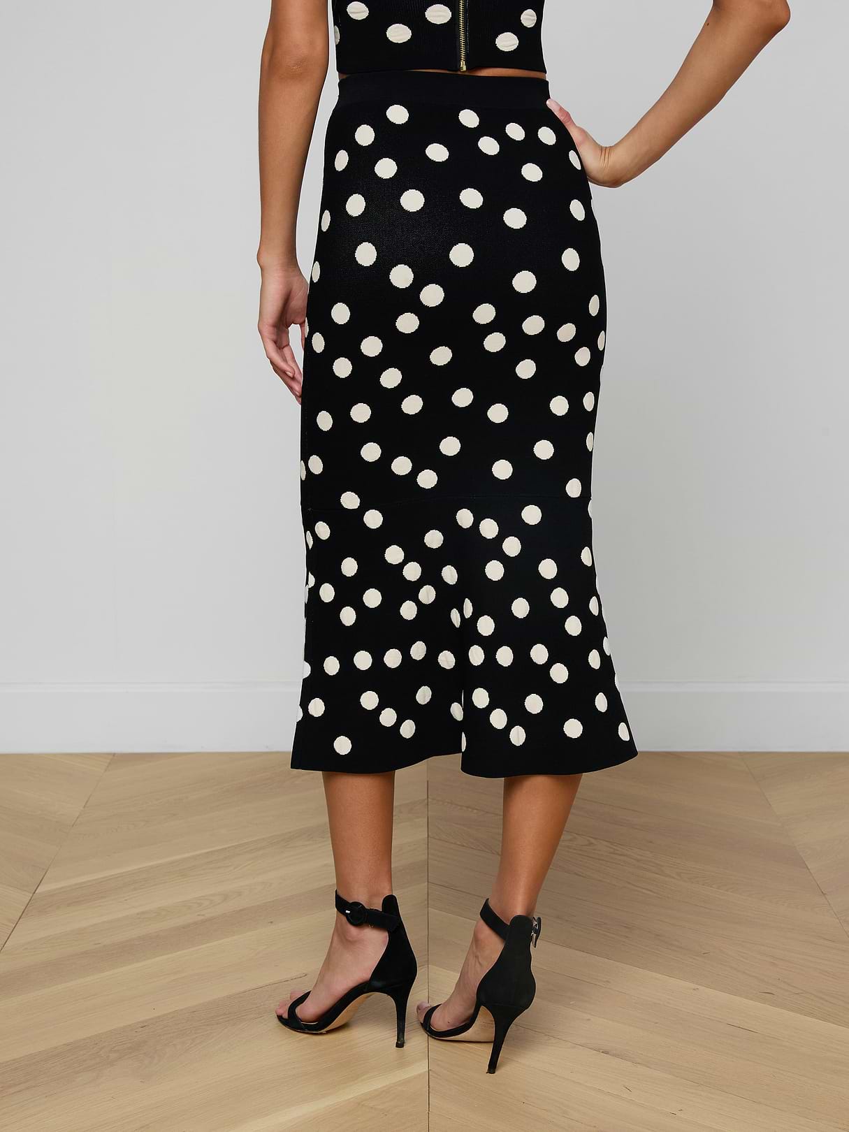 Mae Knit Flare Skirt in Black/Ecru Polka Dot | L'AGENCE