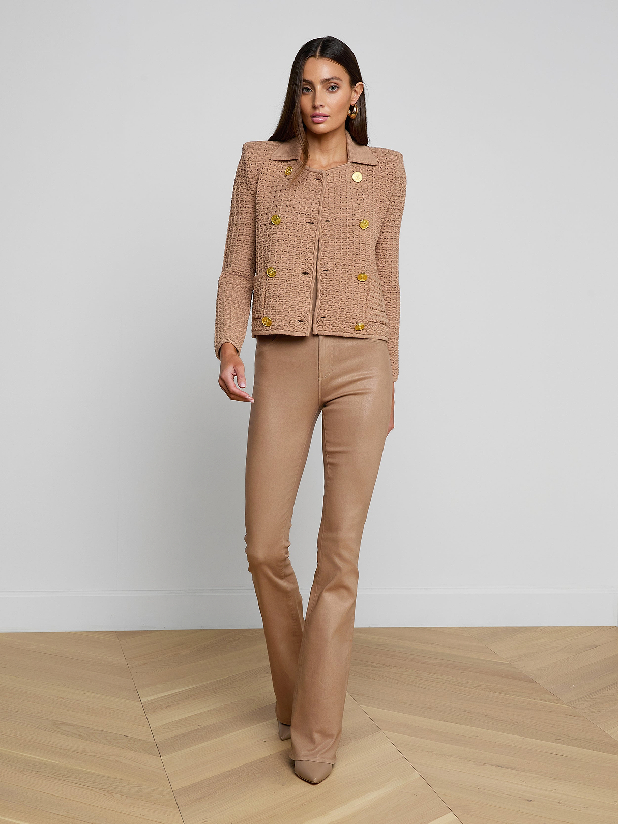 Charlie Knit Jacket in Cappuccino/Gold | L'AGENCE