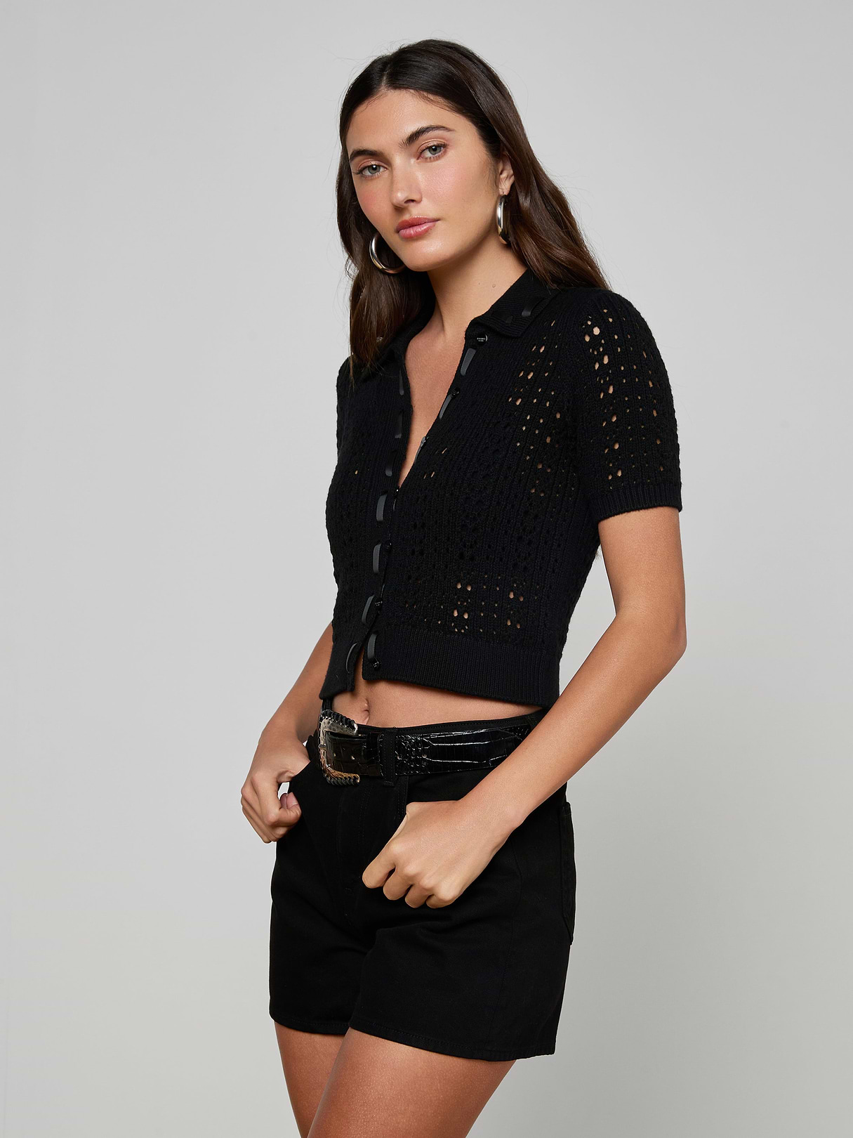 Ninette Knit Top in Black/Black | L'AGENCE