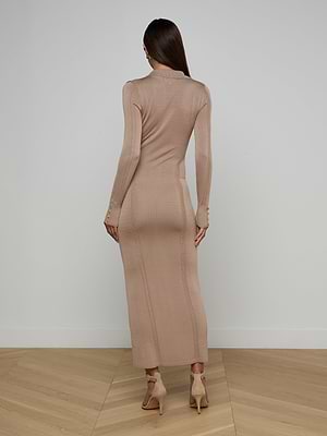 L'AGENCE Delma Knit Maxi Dress In Almond L'AGENCE Delma Knit Maxi Dress In Almond