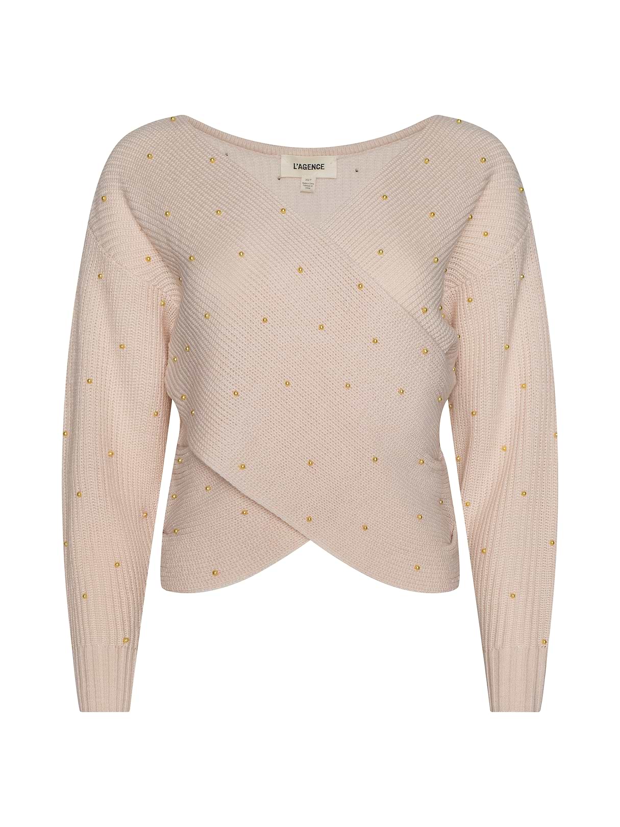Antonella Crossover Sweater in Soft Blush/Gold | L'AGENCE