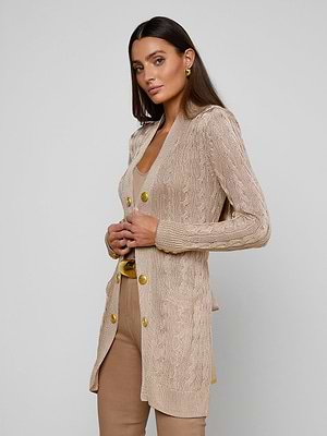 L'AGENCE Penelope Cabled Cardigan In Almond/Gold L'AGENCE Penelope Cabled Cardigan In Almond/Gold