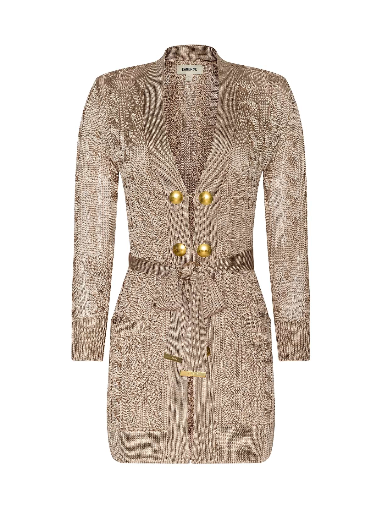 Penelope Cabled Cardigan in Almond/Gold | L'AGENCE