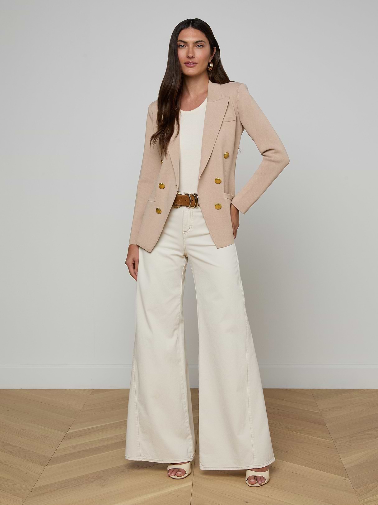 Amelia Knit Blazer in Light Cappuccino/Gold | L'AGENCE