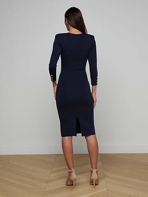 L'AGENCE Mary Corset Midi Dress In Midnight/Gold L'AGENCE Mary Corset Midi Dress In Midnight/Gold