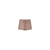 Solan Pointelle Knit Short in brown, featuring a tie waist and delicate pointelle knit, shown on a plain white background.