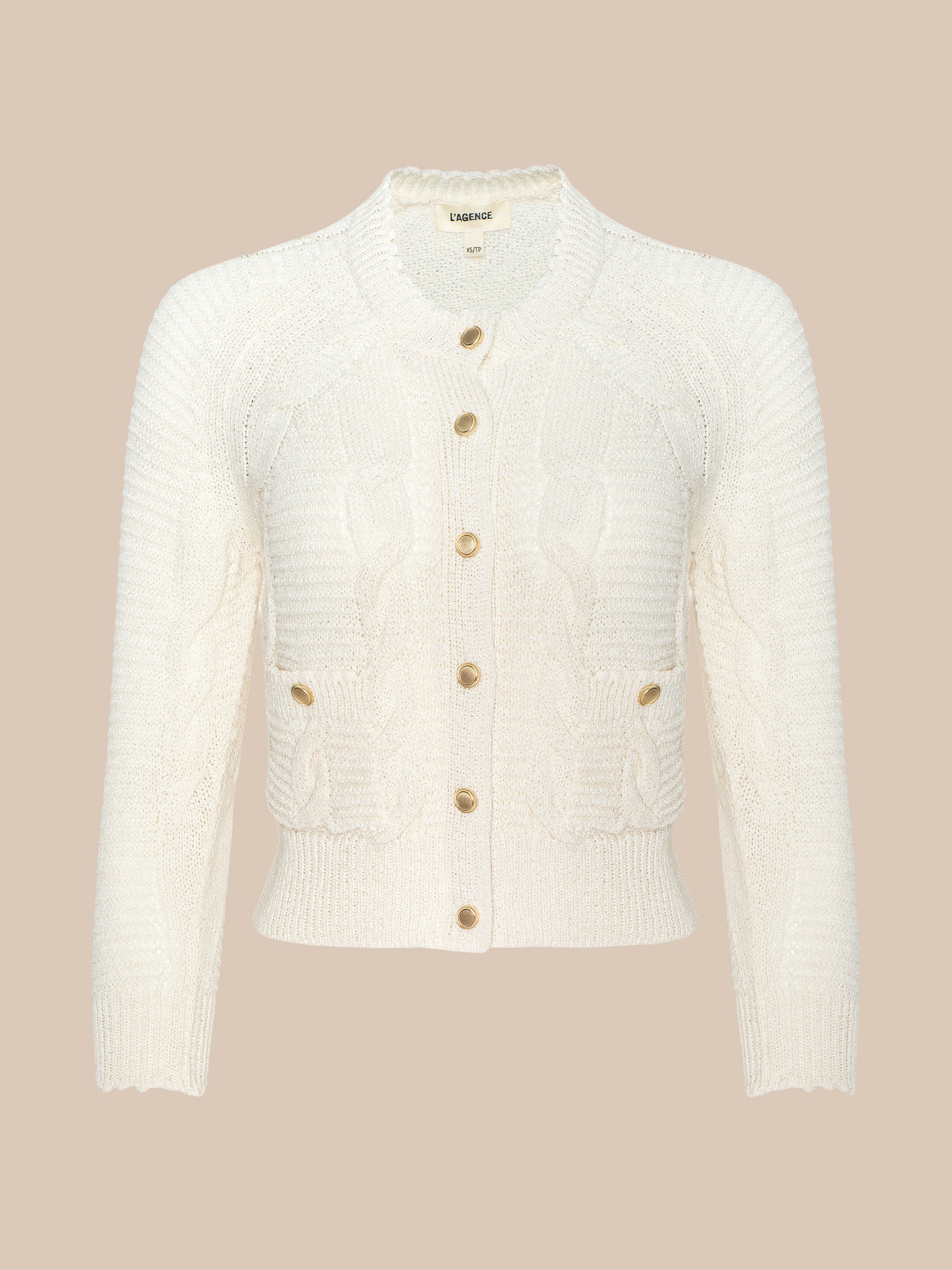 Darcy Cable Knit Cardigan in Ivory | L'AGENCE