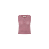 The Carven Pointelle Knit Tank is a sleeveless, light purple top with a pointelle knit design, featuring a round neckline and two front buttons, displayed against a plain white background.