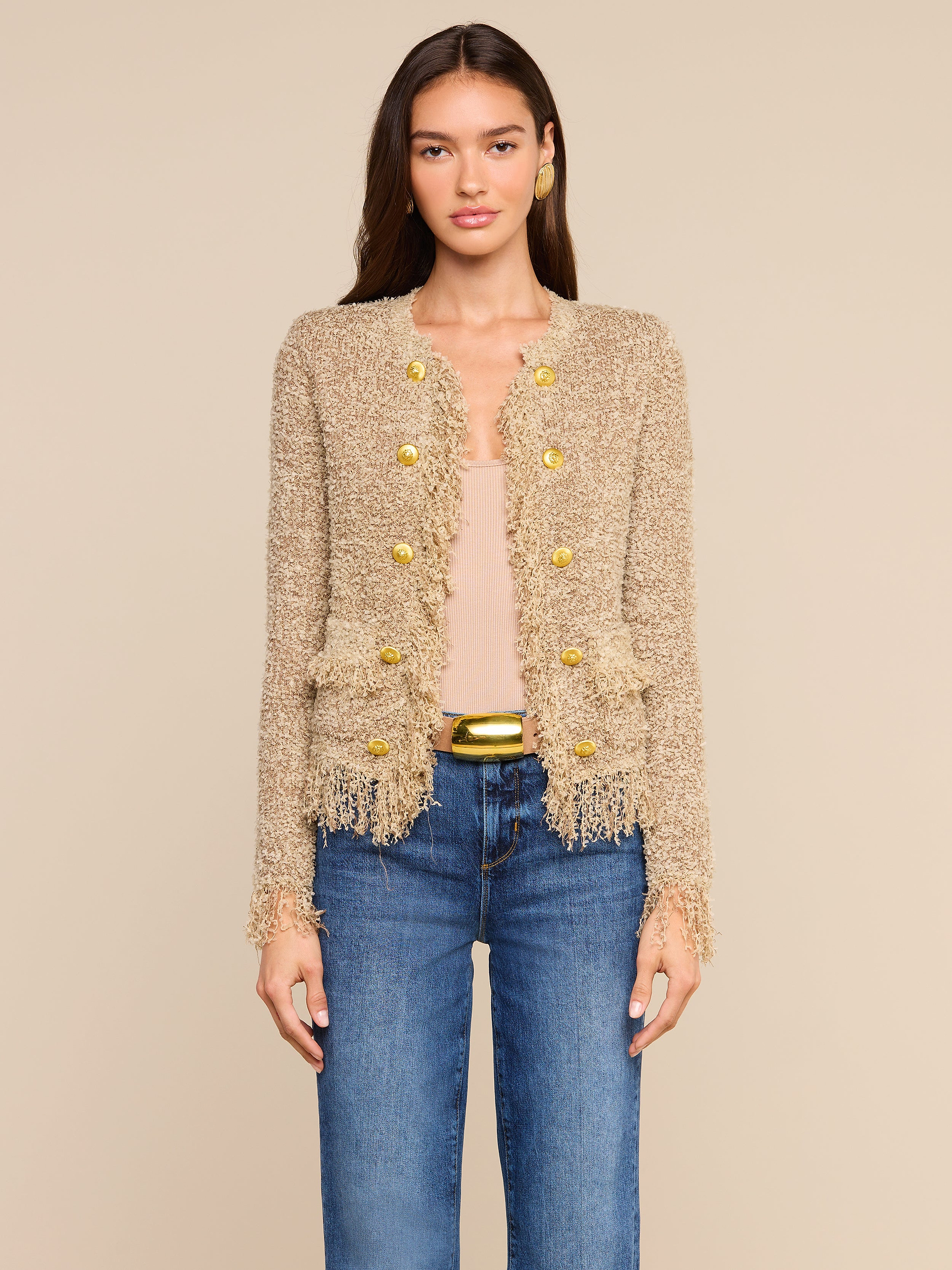 Mireille Fringe Cardigan in Natural | L'AGENCE