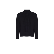 Black Sandrina Turtleneck in a relaxed-fit cable knit with a cable knit detail down the front.