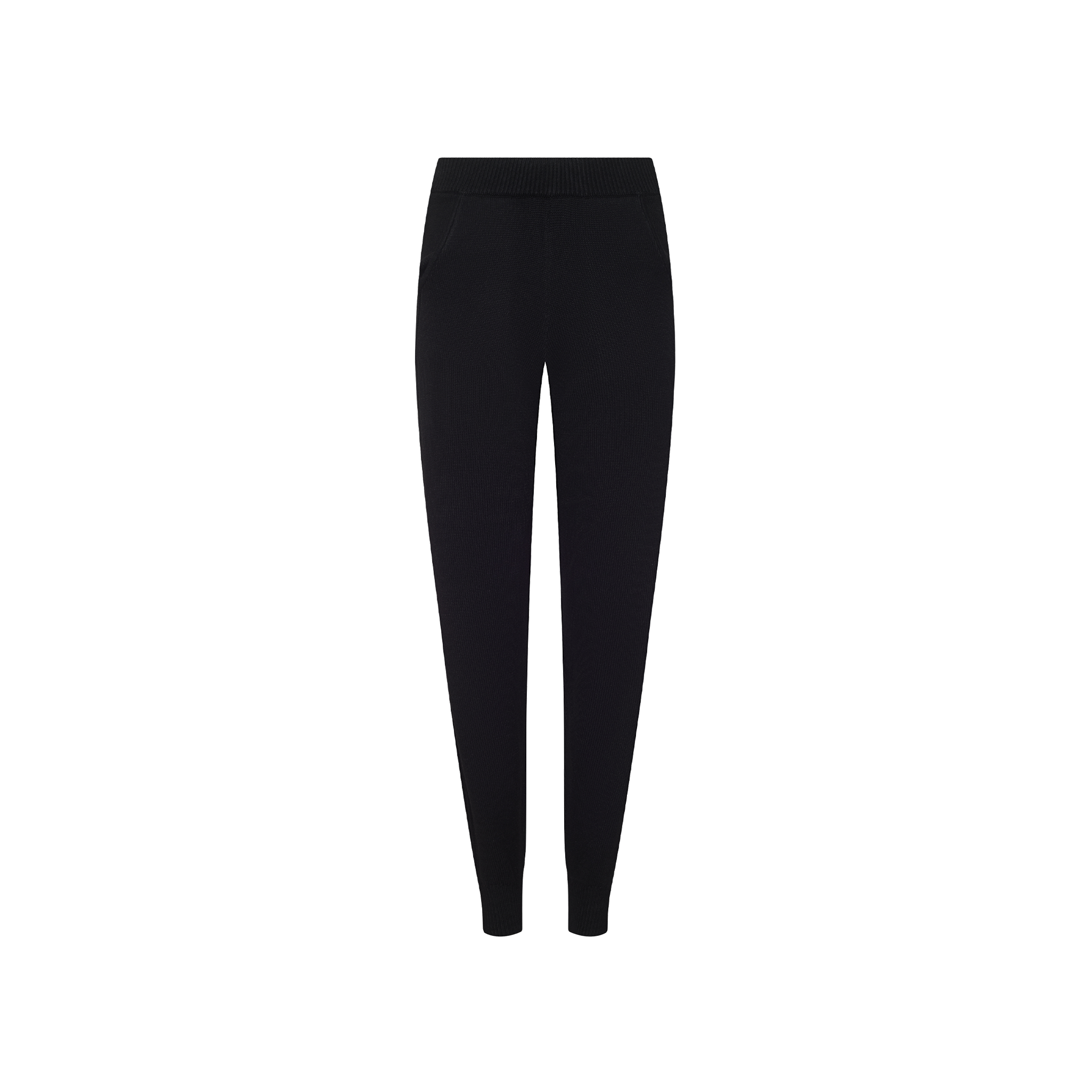 Black Tamaris Cable Knit Pant with an elastic waistband, tapered legs, and soft knit seams.