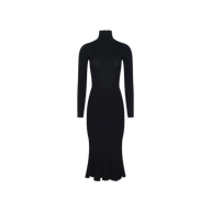 Solaire Knit Dress in a fitted black ribbed knit featuring a turtleneck and long sleeves.