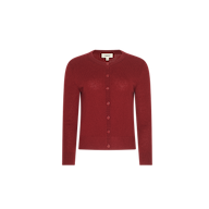 Malone Cashmere Cardigan in dark cherry red, featuring a crewneck and button-front closure.