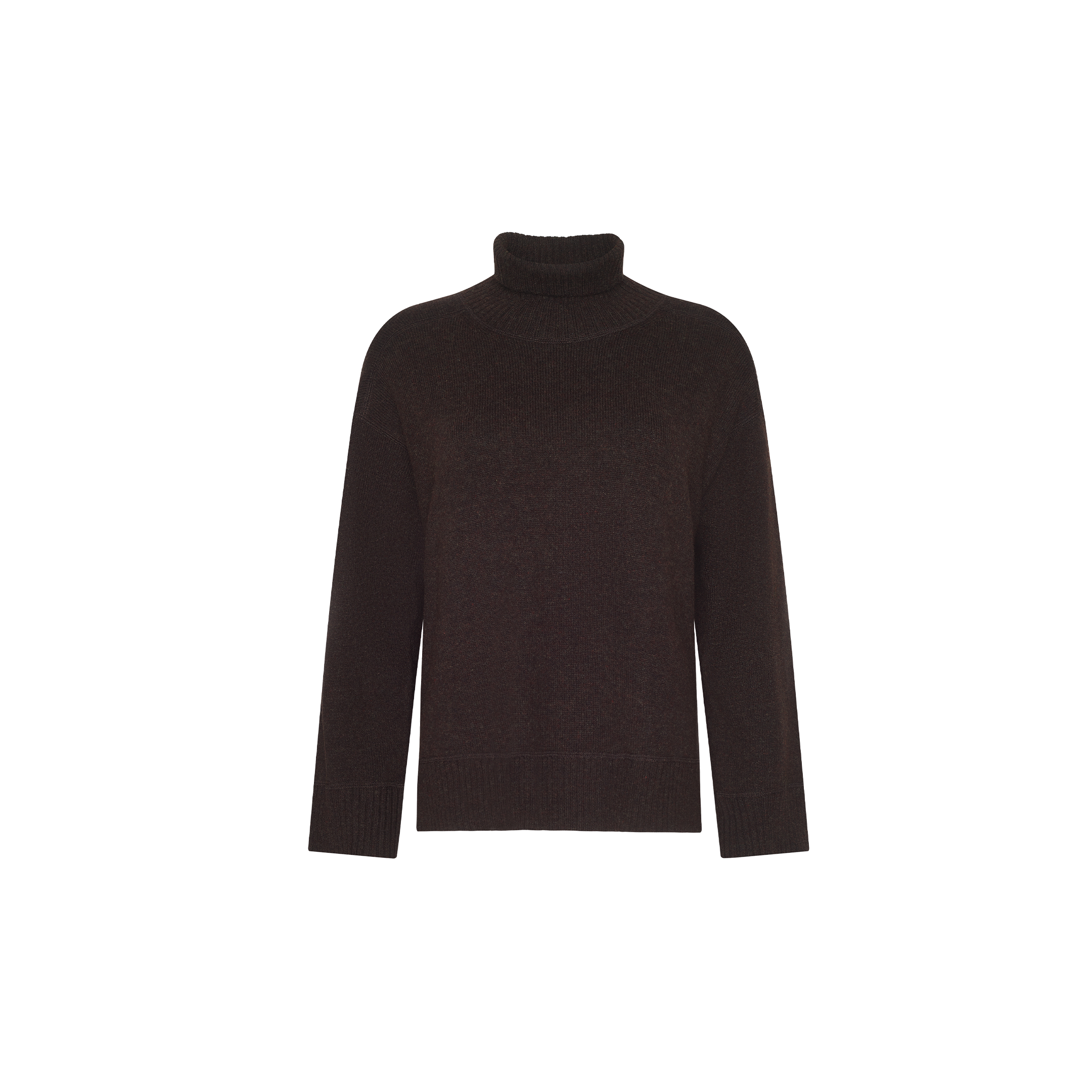 Selwyn Oversized Turtleneck in dark brown with long sleeves and a relaxed fit.