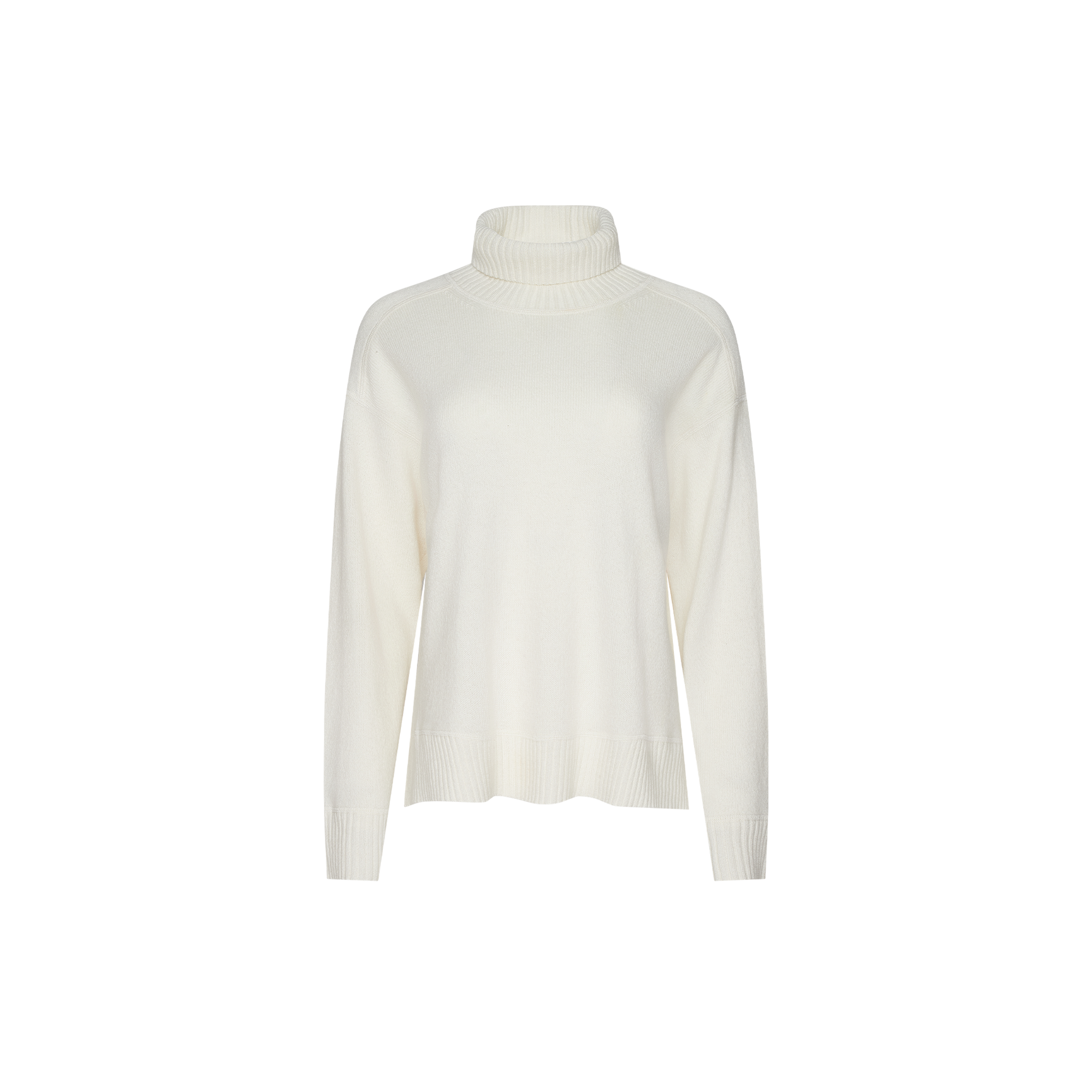 Selwyn Oversized Turtleneck in off-white with long sleeves and a ribbed hem.
