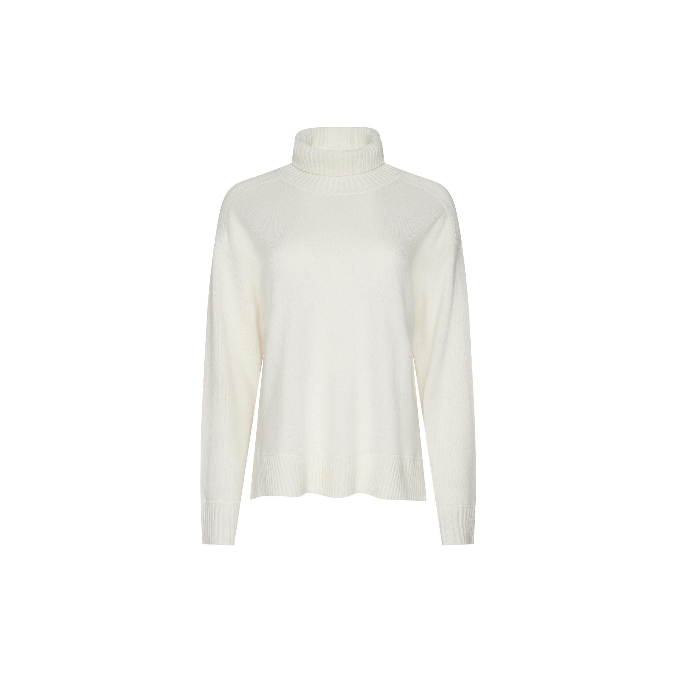 Selwyn Oversized Turtleneck in off-white with long sleeves and a ribbed hem.