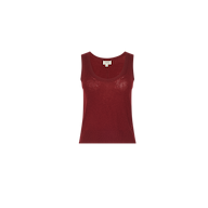Filou Cashmere Tank, a sleeveless dark red lightweight cashmere top featuring a scoop neckline and ribbed trim.