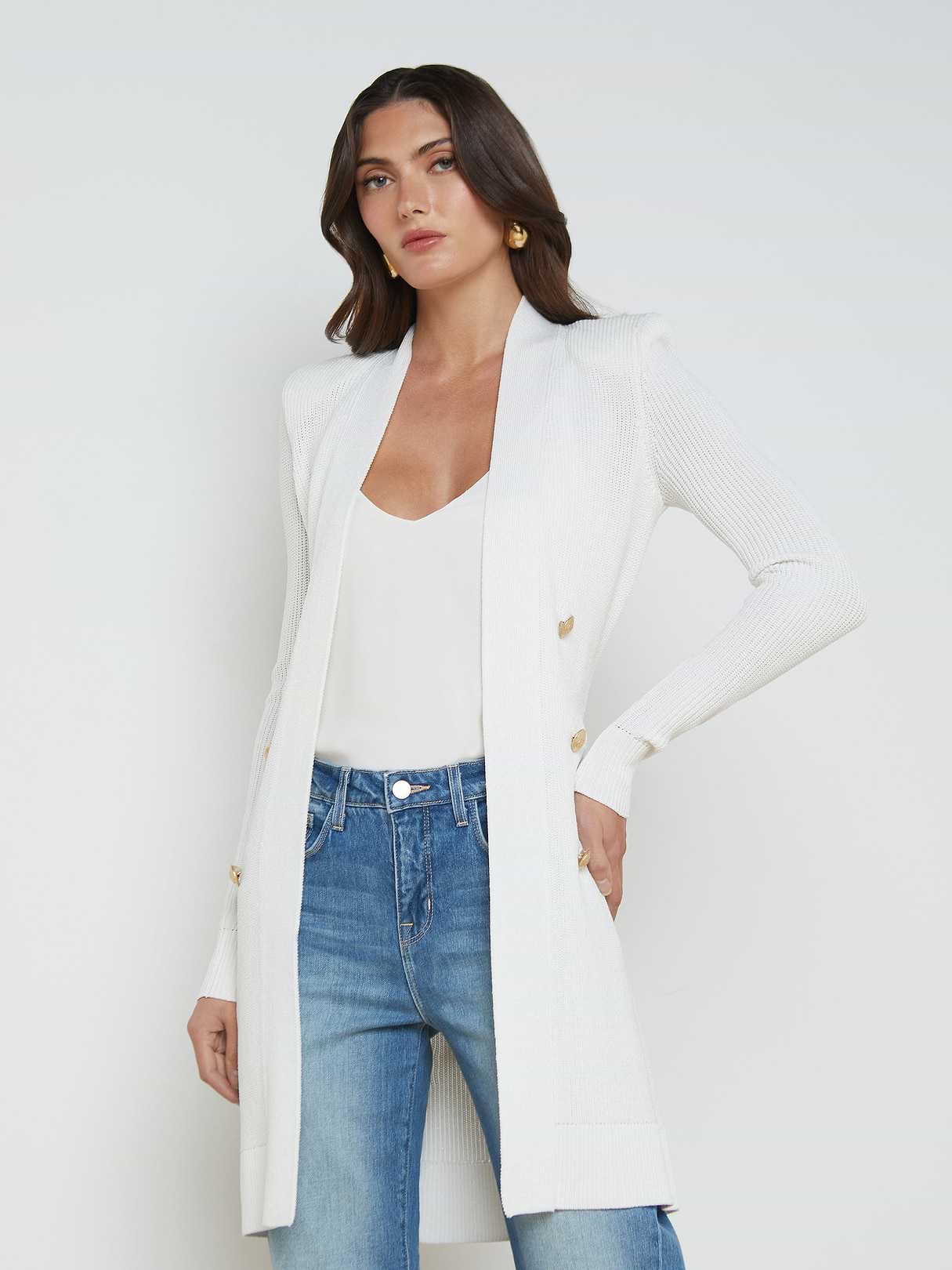 Noe Double-Breasted Cardigan in White | L'AGENCE