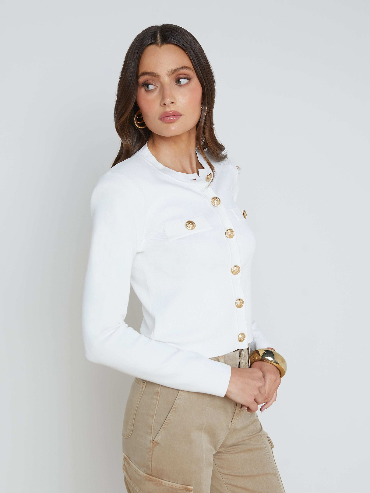 アパルトモン＊GOLD BUTTON CARDIGAN Buy Love & Roses Ivory Tipped Gold Button Cardigan from Next USA