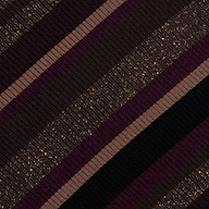 The Olene Striped Turtleneck features diagonal stripes in shades of burgundy, brown, and black with a ribbed knit texture and gold glitter specks throughout the fabric, making it a stylish choice for fall fashion.