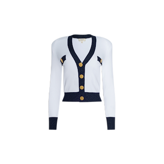 Taya Cardigan in White/Midnight | L'AGENCE