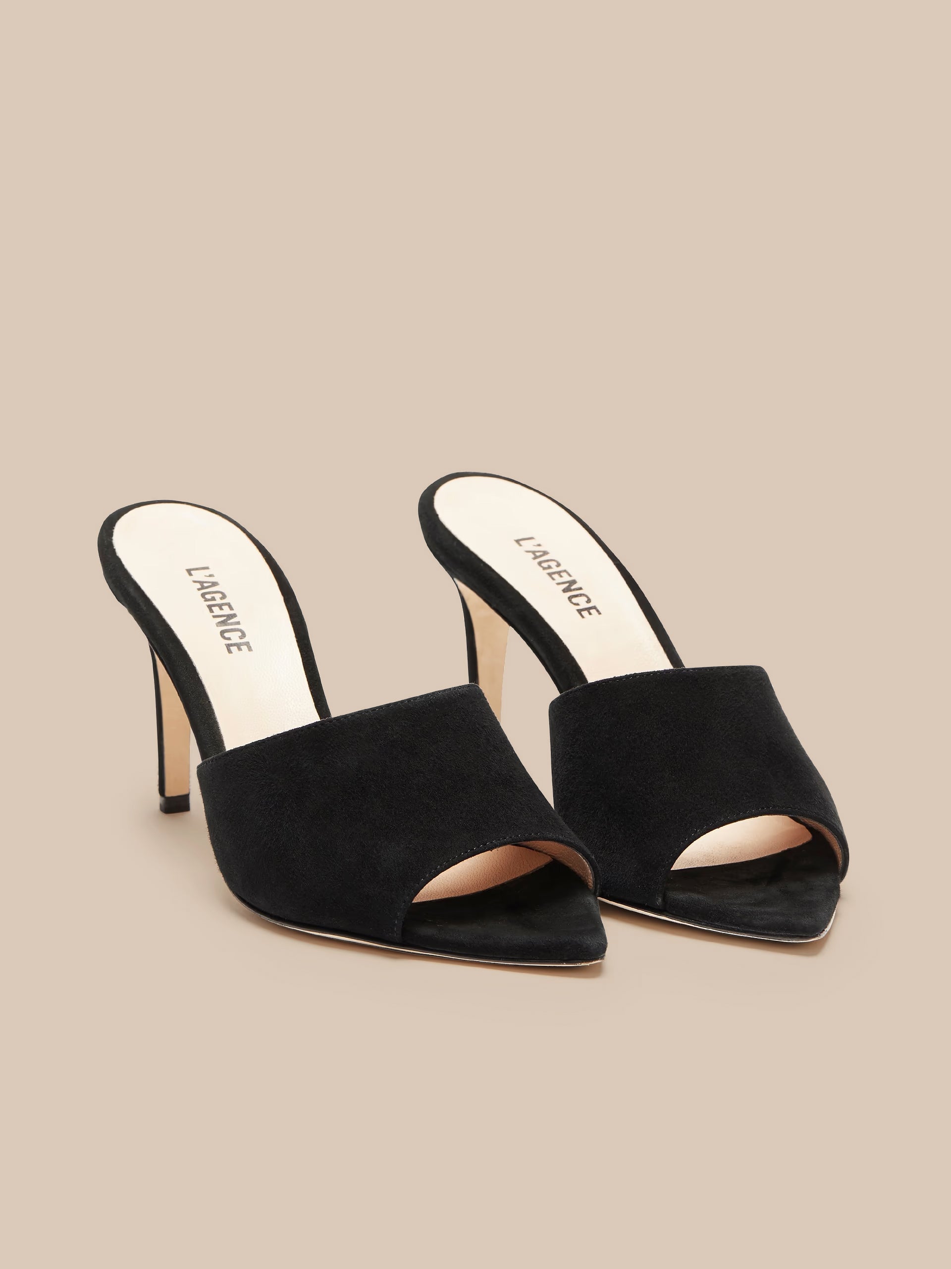Lolita Suede Open-Toe Mule in Black Suede | L'AGENCE