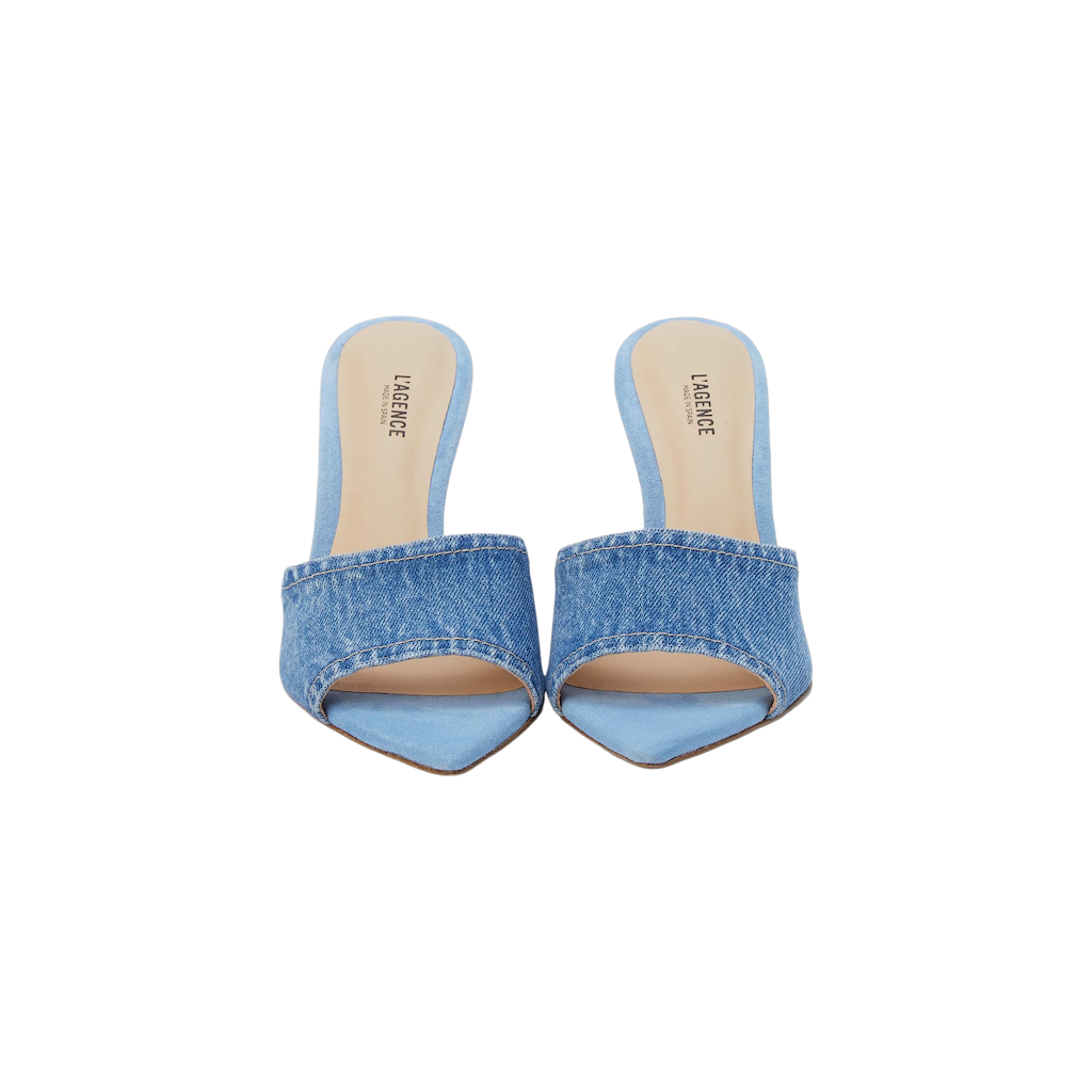 Lolita Denim Open-Toe Mule in Light Blue Denim | L'AGENCE