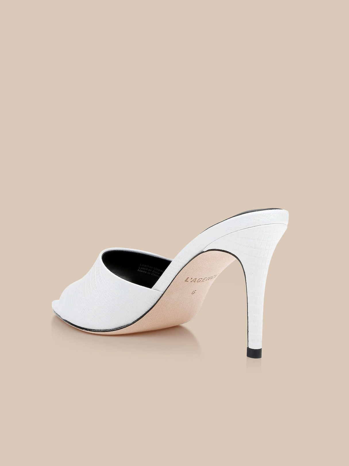 Lolita Leather Open-Toe Mule in Ivory Lizard Leather | L'AGENCE