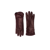 A pair of Boheme Gloves, crafted from luxurious burgundy leather, with one glove shown palm up and the other palm down, displayed against a plain white background.