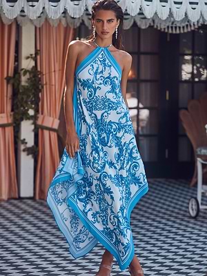 Elise Cover-Up Dress in Baroque Blue | L'AGENCE Elise Cover-Up Dress in Baroque Blue | L'AGENCE