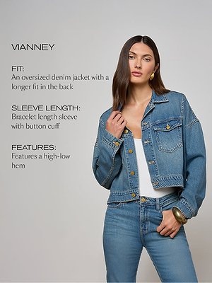 A woman wearing a denim jacket.