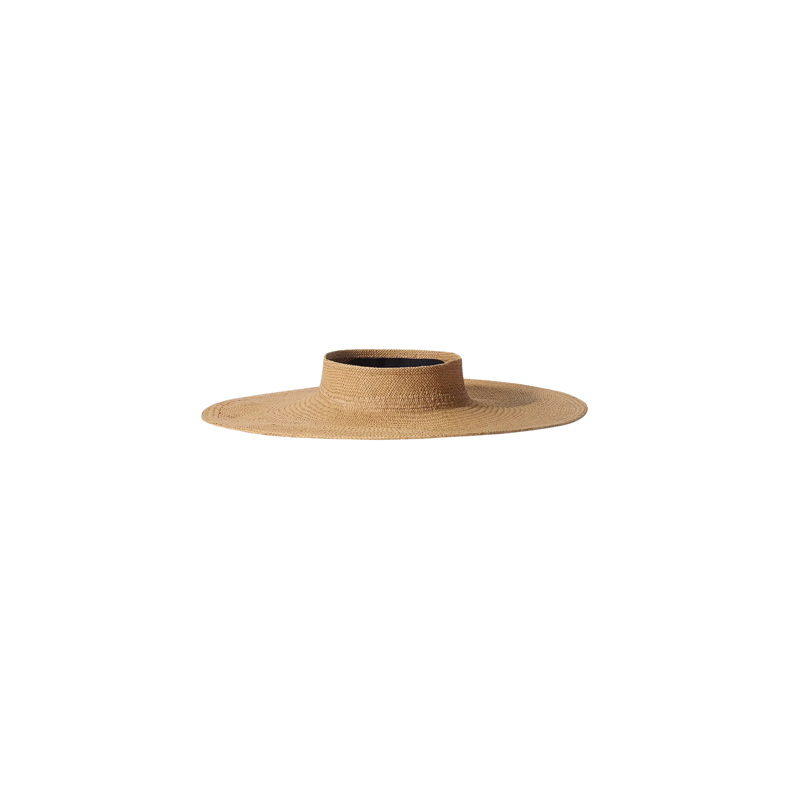 The Flor Visor is a wide-brimmed, flat-topped straw hat featuring a circular crown and a light brown color, designed for excellent sun protection and displayed against a plain white background.
