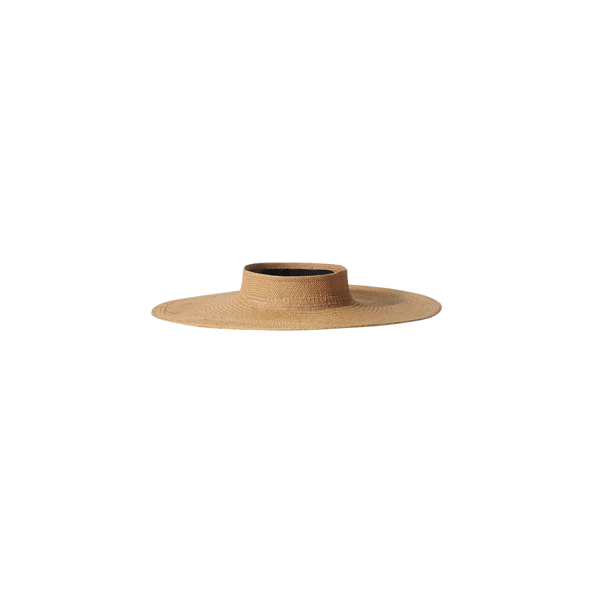 The Flor Visor is a wide-brimmed, flat-topped straw hat with an open crown that offers excellent sun protection and features a handcrafted design, displayed against a plain white background.