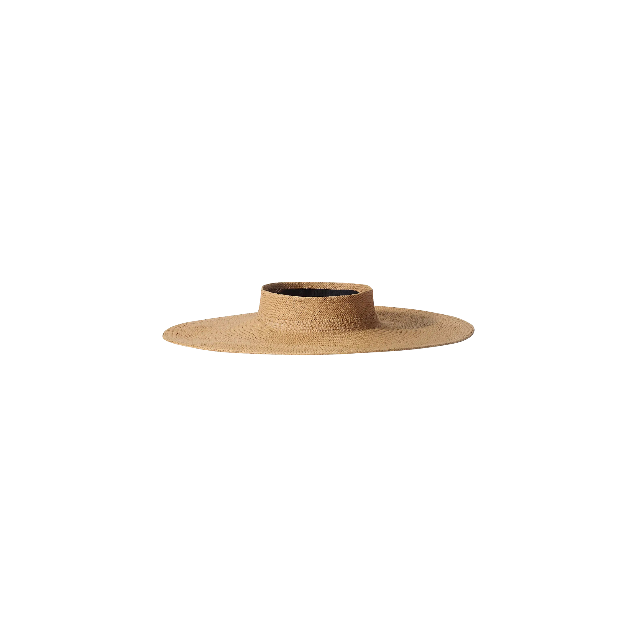 The Flor Visor is a wide-brimmed, flat-topped straw hat with an open crown that offers excellent sun protection and features a handcrafted design, displayed against a plain white background.