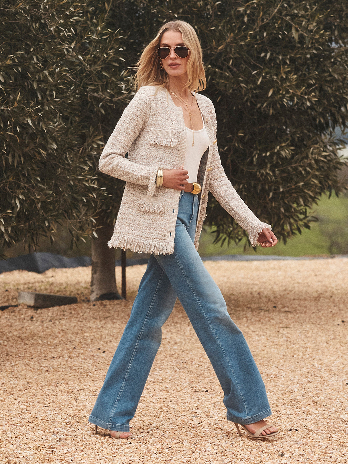 Kastoria Fringe Cardigan in Natural Multi Boucle | L'AGENCE