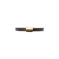 The Milou Belt is a handcrafted leather accessory in rich brown, showcasing a textured finish and a large, square gold buckle, presented against a plain white background.