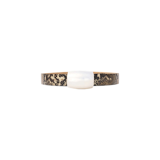 The Milou Belt features a striking snakeskin pattern and a prominent, smooth, white rectangular stone centerpiece, evoking the artistry and allure of handcrafted leather. Its exquisite texture and elegant design are beautifully displayed against a plain white background.