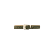 Handcrafted from premium Italian suede, the Aya Suede Belt in olive green features a silver rectangular buckle and multiple holes for size adjustment, displayed against a plain white background.
