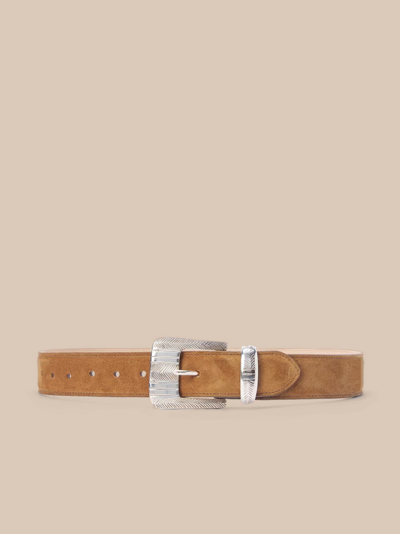 Aya Suede Belt in Cognac Suede | L'AGENCE