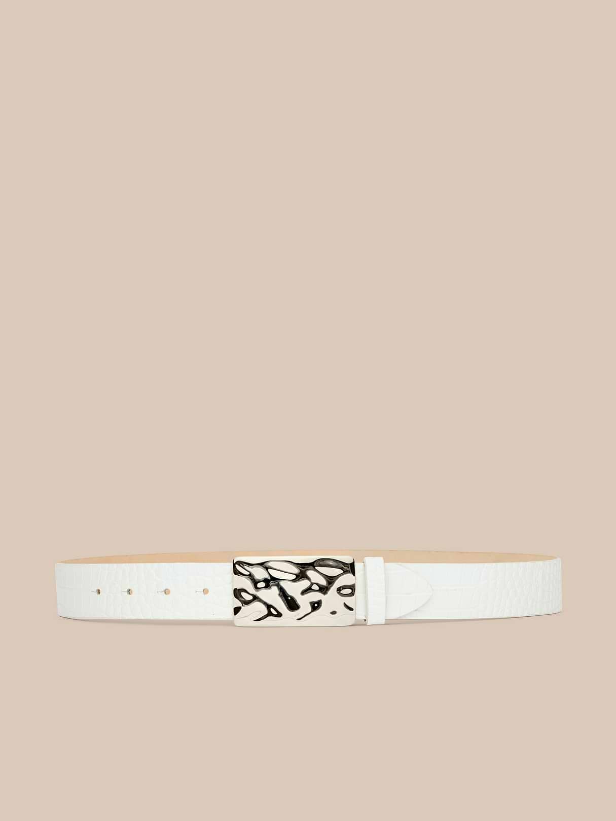 Chara Leather Belt in White Croc Embossed | L'AGENCE