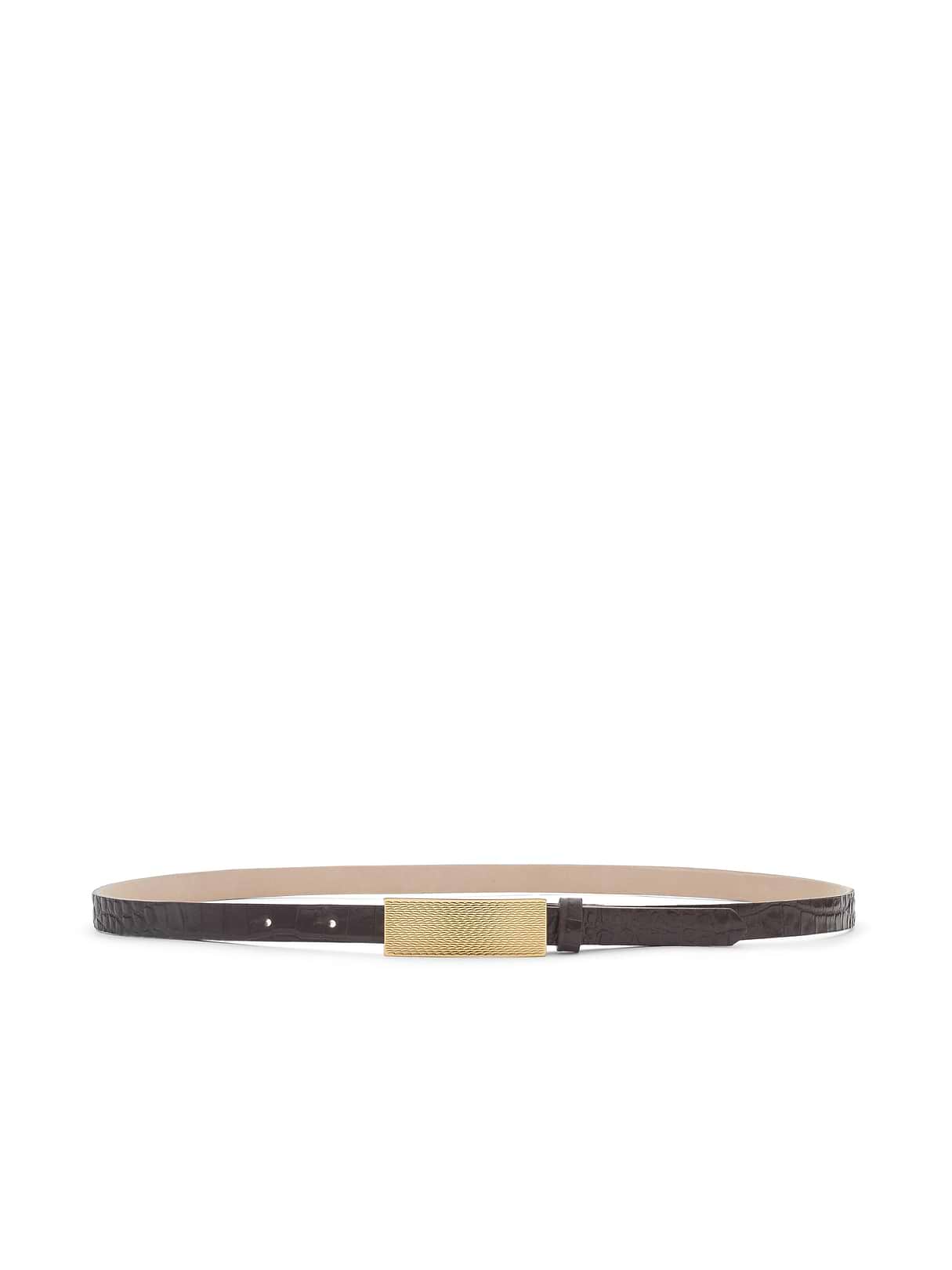 Elyse Croc-Embossed Leather Belt in Chocolate Croc Embossed | L'AGENCE