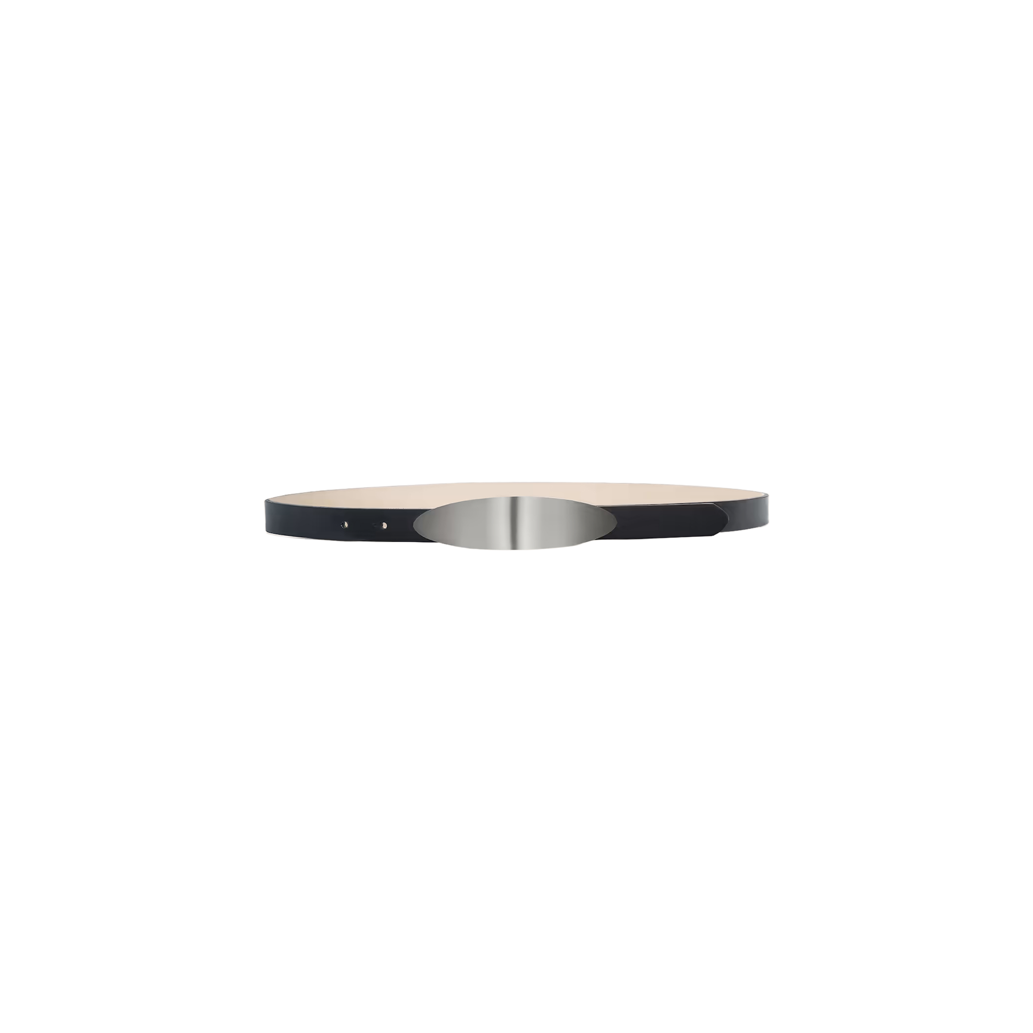 A Maroux Leather Belt with a metallic silver buckle and a black leather strap, viewed from the side against a plain white background.