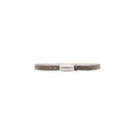 The Marlowe Croc-Embossed Leather Belt, crafted from Italian-sourced leathers, features a textured brown finish and a shiny silver rectangular clasp, displayed against a plain white background.