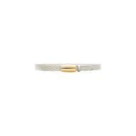 The Marlowe Croc-Embossed Leather Belt is a slim, vintage-inspired white belt featuring croc-embossed leather and a gold-plated and silver rectangular buckle, shown against a plain white background.