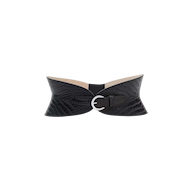 Alexandra Croc-Embossed Corset Belt in black with a silver-plated buckle.